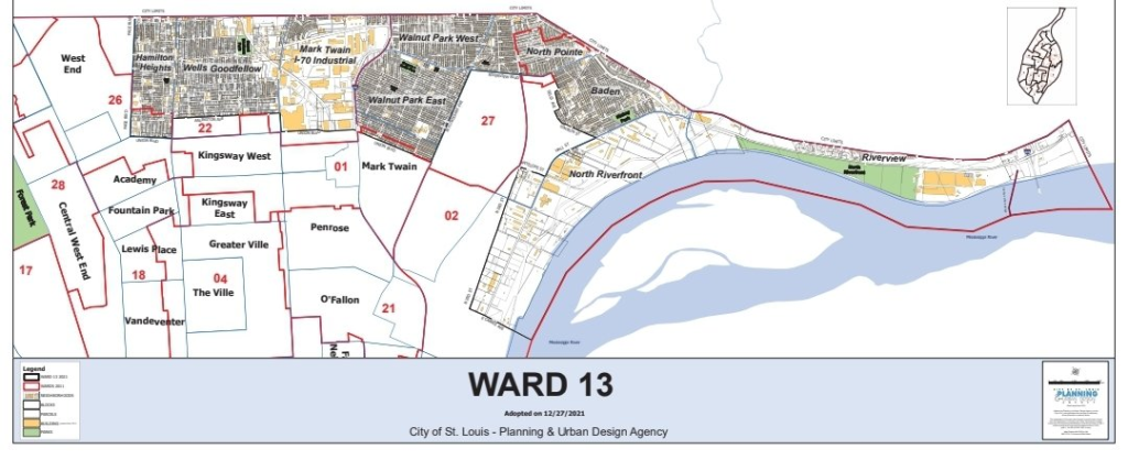 Map of New 13th Ward, St. Louis City (2023)