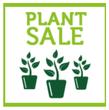 Art: three potted plants in dark green. Text: Plant Sale